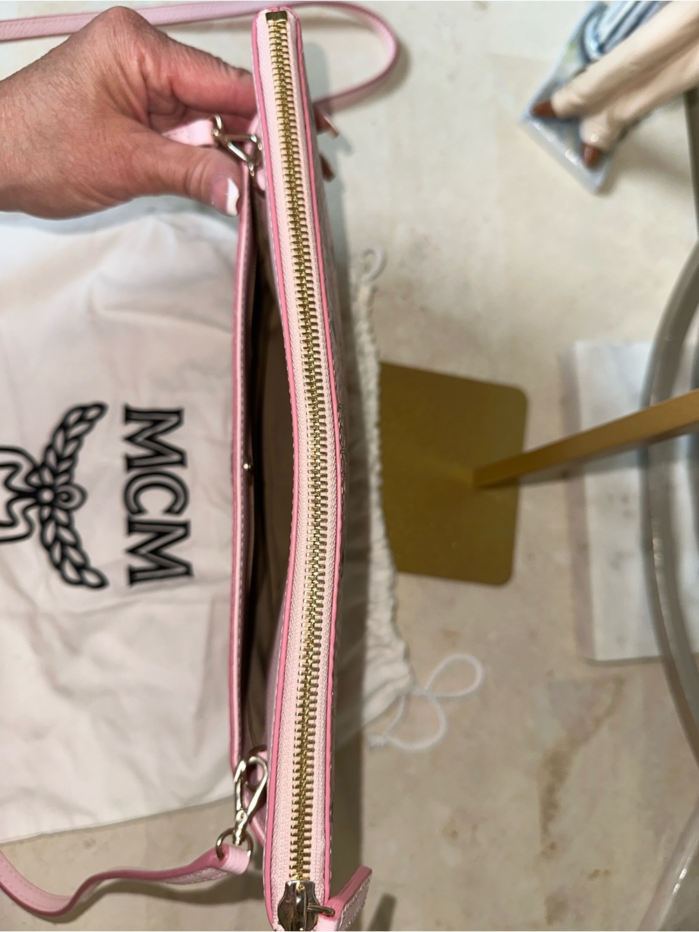 MCM Pink Logo-Print Crossbody Bag - Picture 3 of 13